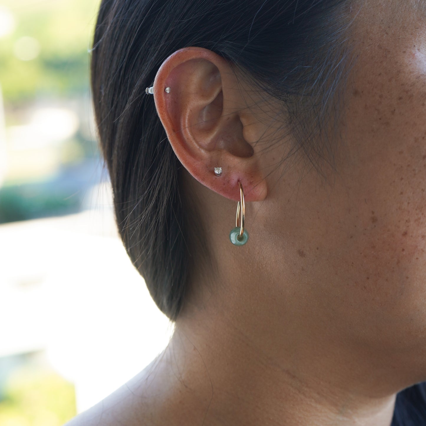 Dark Green Jadeite Barrel Infinity Hoops
