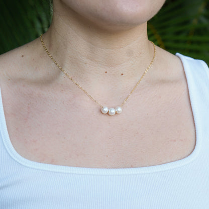 Triple Floating White Freshwater Pearl Necklace