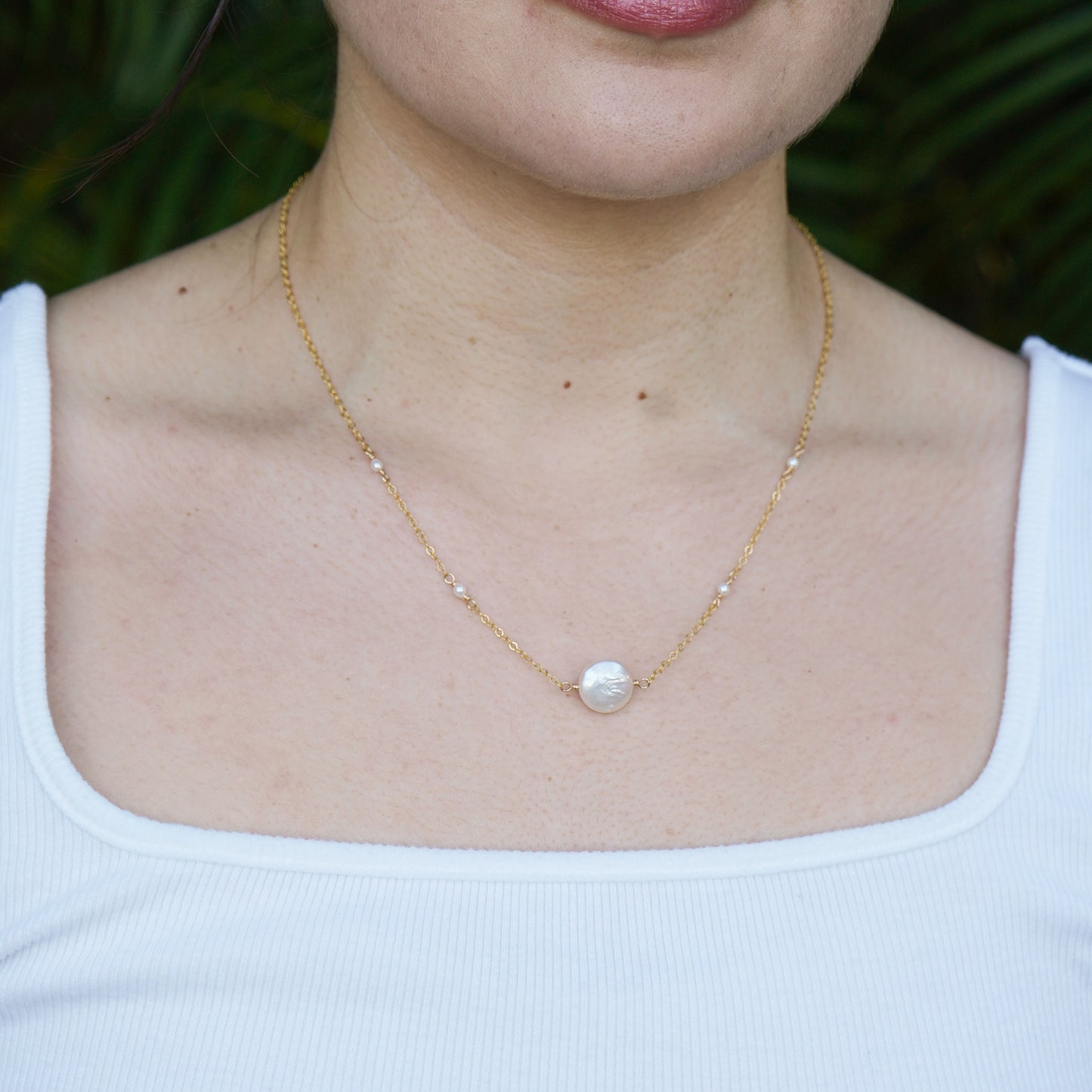 White Coin Pearl Necklace