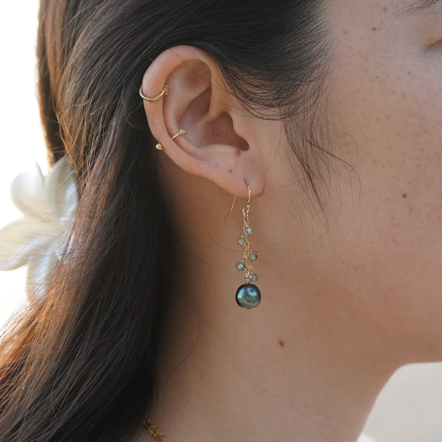 Tahitian & Green Tourmaline Dangle Earrings