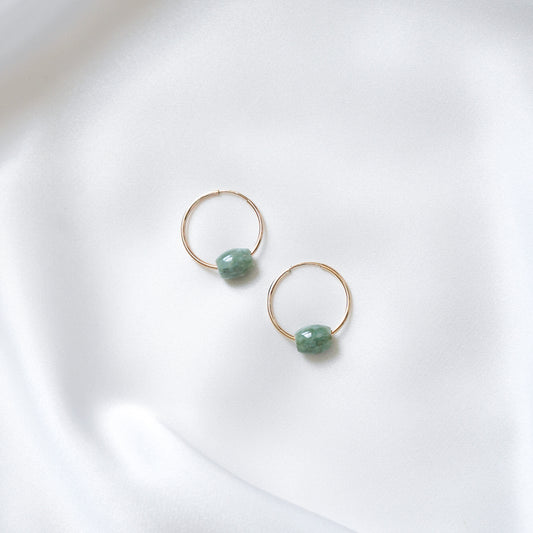 Dark Green Jadeite Barrel Infinity Hoops