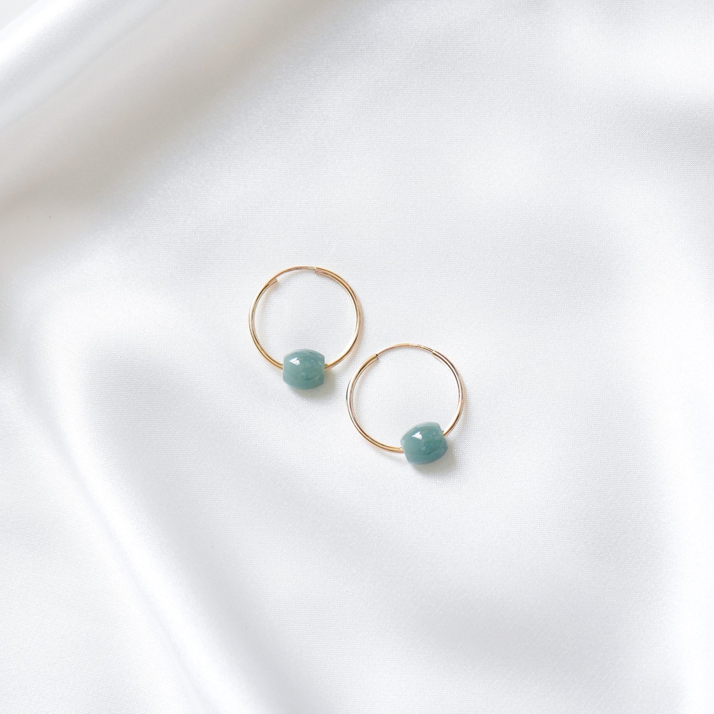 Blue-Green Jade Barrel Infinity Hoops