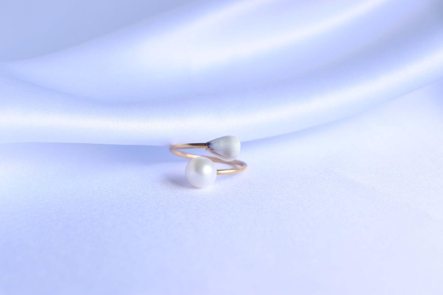 White Pearl & Baby Shell Cuff Ring