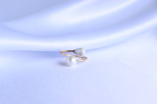 White Pearl & Baby Shell Cuff Ring