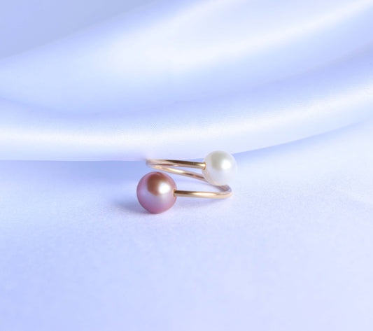 Pink Edison and White Pearl Cuff Ring