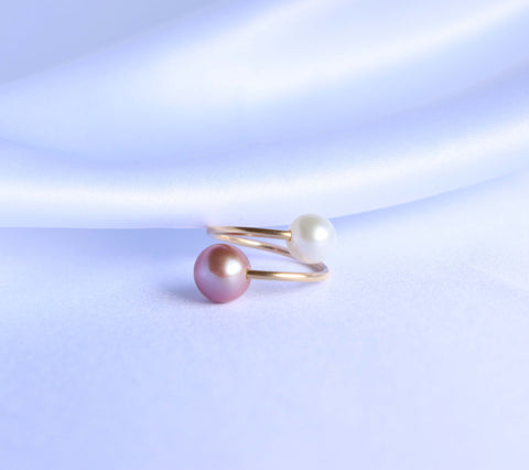 Adjustable Pink Edison and White Pearl Ring
